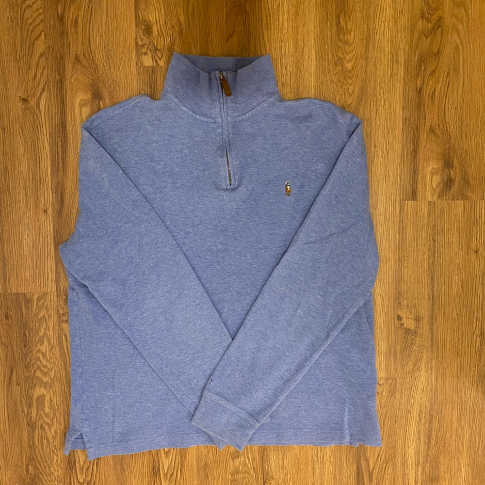 Polo by Ralph Lauren Heather Blue Estate-Rib Quarter-Zip Pullover